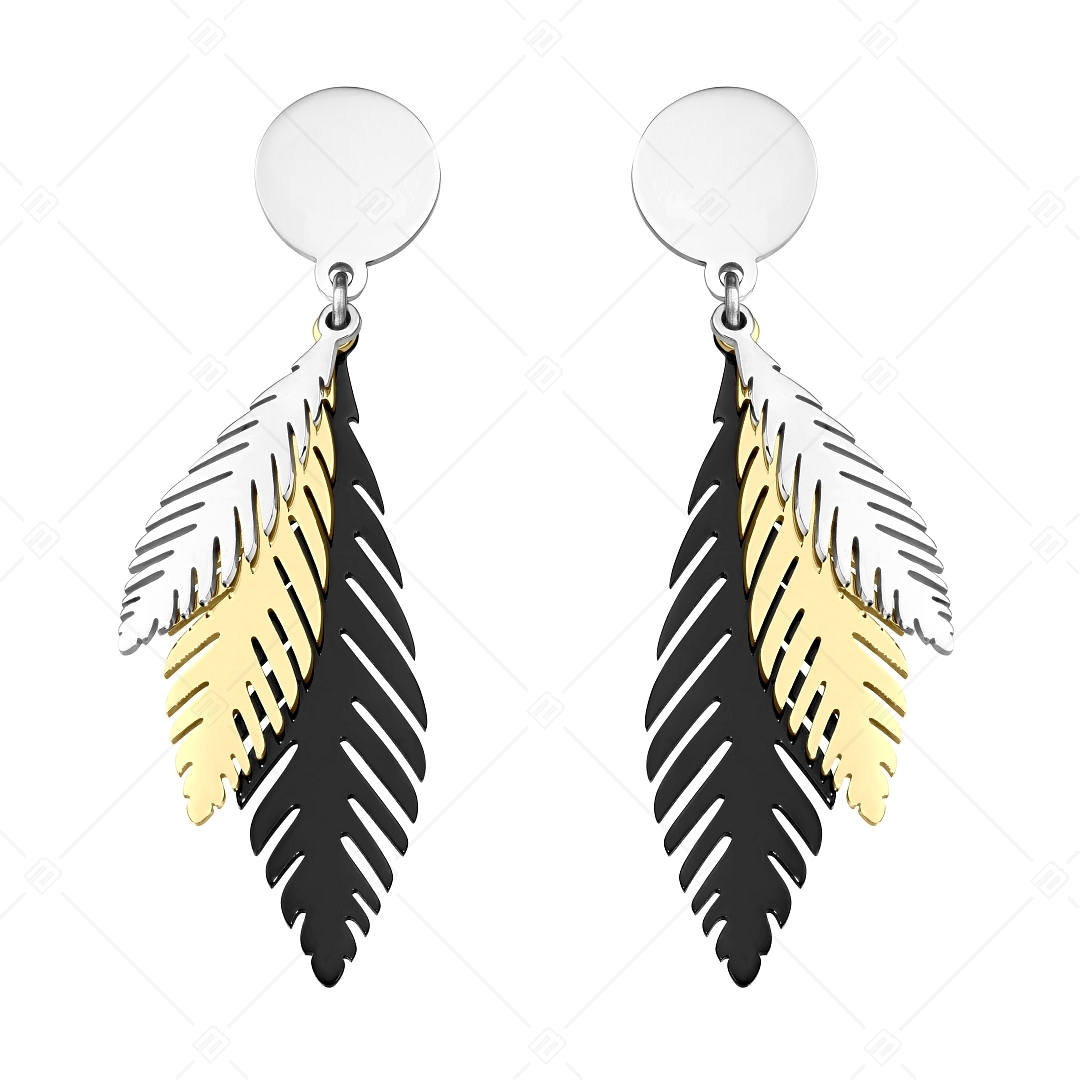 BALCANO - Pluma / Three Coloured Bird Feather Dangling Stainless Steel Earrings (141259BC88)