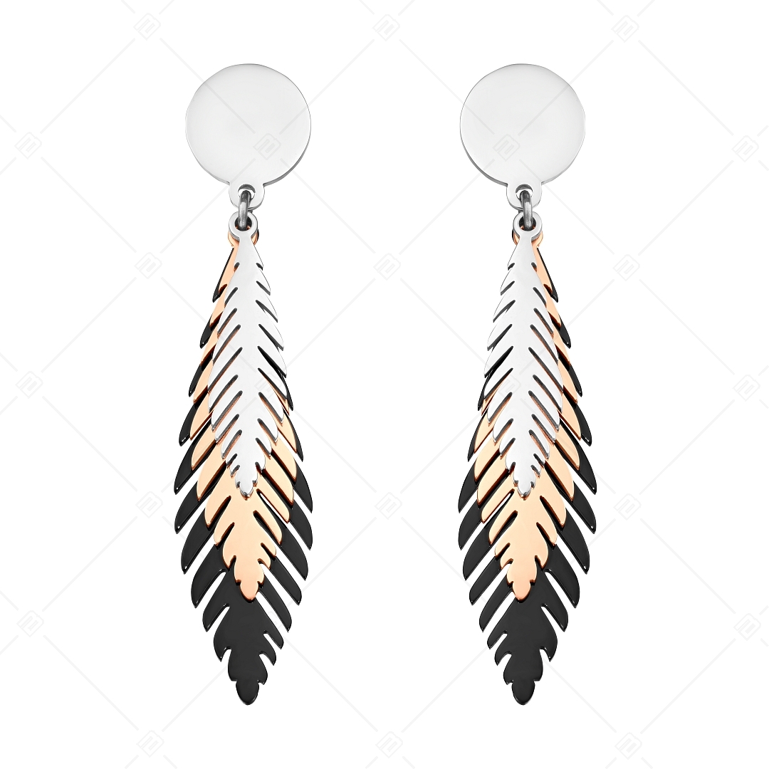 BALCANO - Pluma / Boucles d'oreilles pendantes en acier inoxydable avec plumes d'oiseaux tricolores (141259BC96)