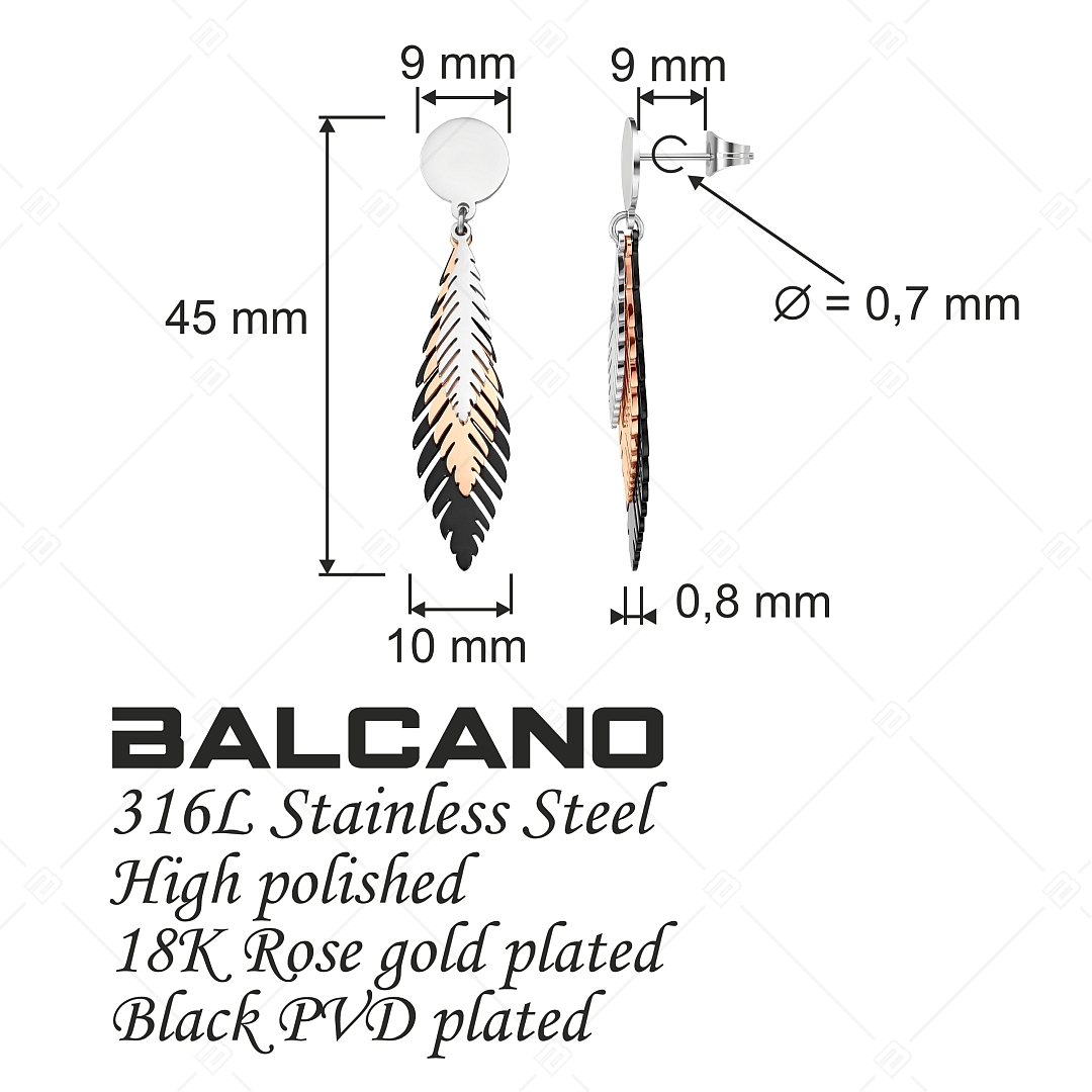 BALCANO - Pluma / Boucles d'oreilles pendantes en acier inoxydable avec plumes d'oiseaux tricolores (141259BC96)