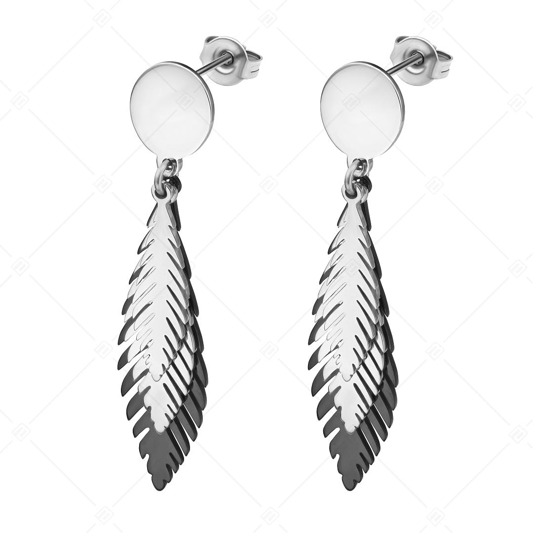 BALCANO - Pluma / Boucles d'oreilles pendantes en acier inoxydable avec plumes d'oiseaux bicolores (141259BC97)