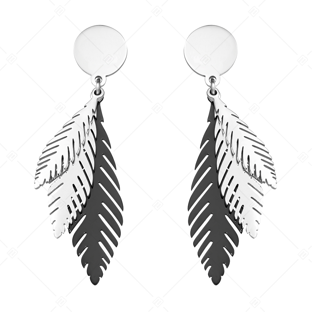 BALCANO - Pluma / Two Coloured Bird Feather Dangling Stainless Steel Earrings (141259BC97)