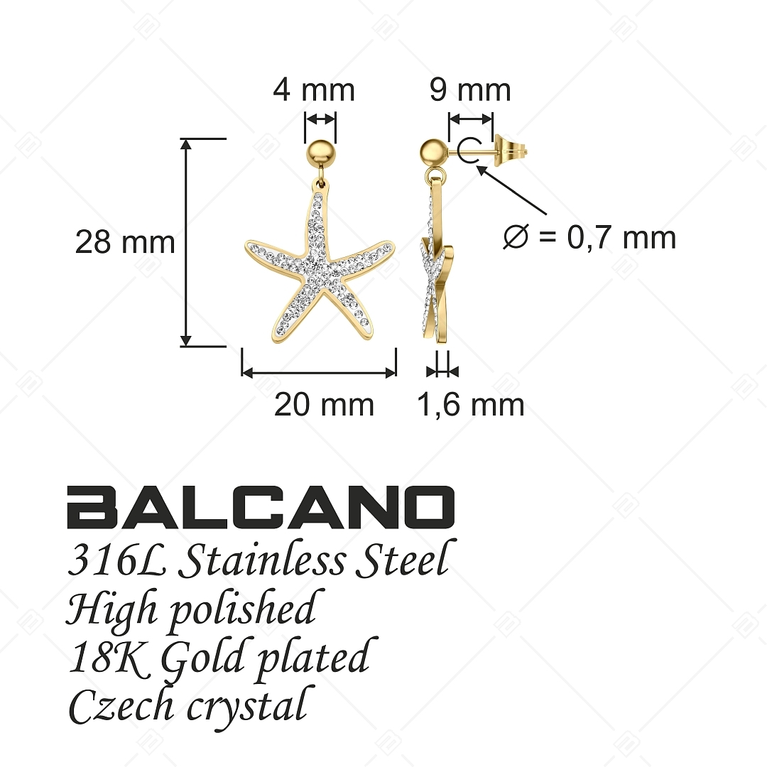 BALCANO - Estelle / Starfish Shaped Dangling Stainless Steel Earrings With Crystals, 18K Gold Plated (141264BC88)