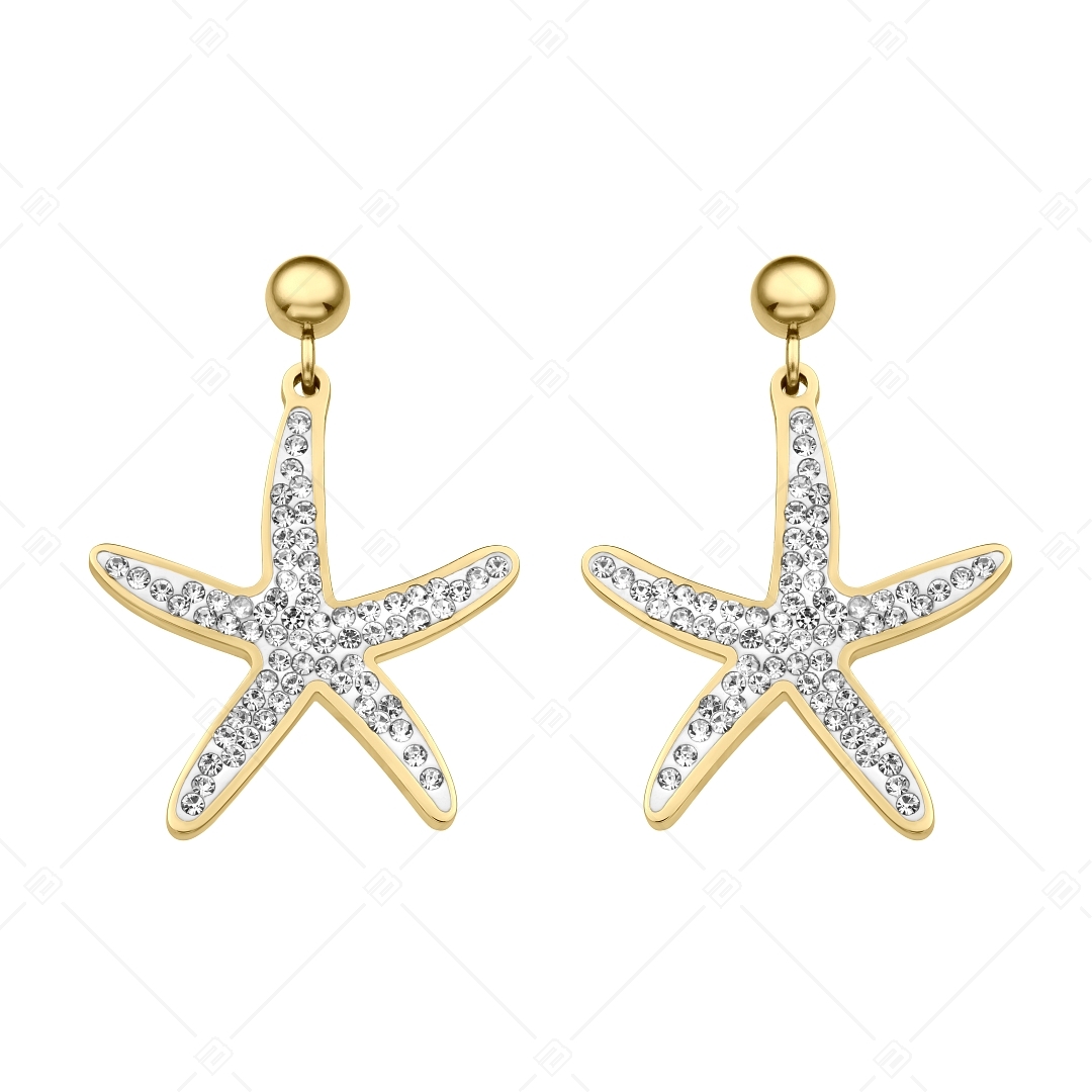 BALCANO - Estelle / Starfish Shaped Dangling Stainless Steel Earrings With Crystals, 18K Gold Plated (141264BC88)