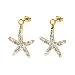 BALCANO - Estelle / Starfish Shaped Dangling Stainless Steel Earrings With Crystals, 18K Gold Plated