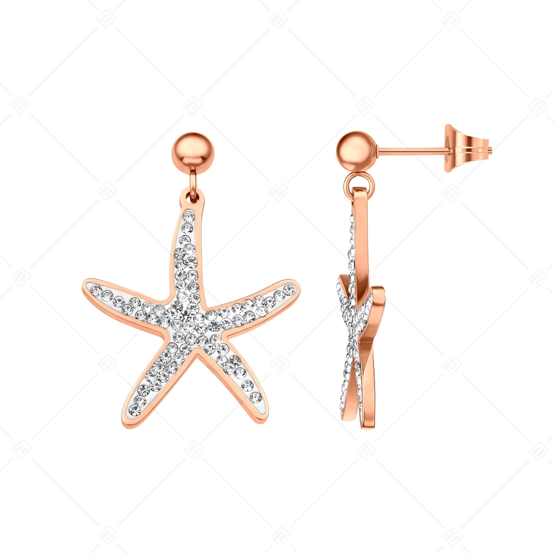 BALCANO - Estelle / Starfish Shaped Dangling Stainless Steel Earrings With Crystals, 18K Rose Gold Plated (141264BC96)