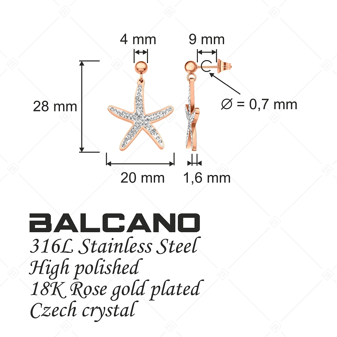 BALCANO - Estelle / Starfish Shaped Dangling Stainless Steel Earrings With Crystals, 18K Rose Gold Plated (141264BC96)