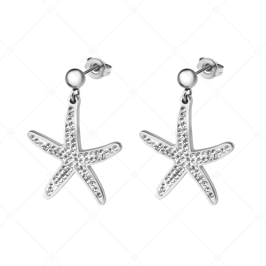 BALCANO - Estelle / Starfish Shaped Dangling Stainless Steel Earrings With Crystals, High Polished (141264BC97)