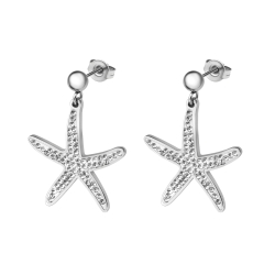 BALCANO - Estelle / Starfish Shaped Dangling Stainless Steel Earrings With Crystals, High Polished