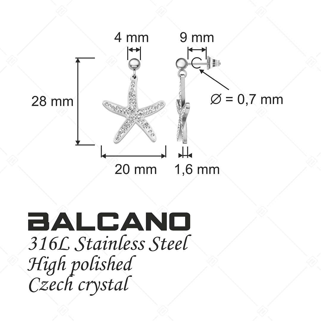 BALCANO - Estelle / Boucles d'oreilles en acier inoxydable en forme d'étoile de mer avec cristaux, avec hautement polie (141264BC97)