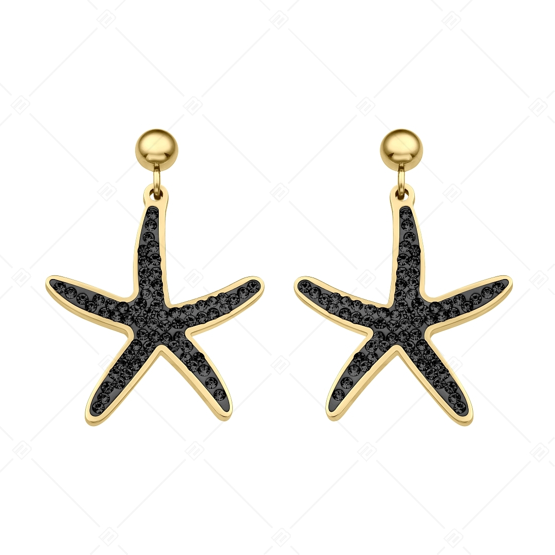 BALCANO - Estelle / Starfish Shaped Dangling Stainless Steel Earrings With Black Crystals, 18K Gold Plated (141265BC88)