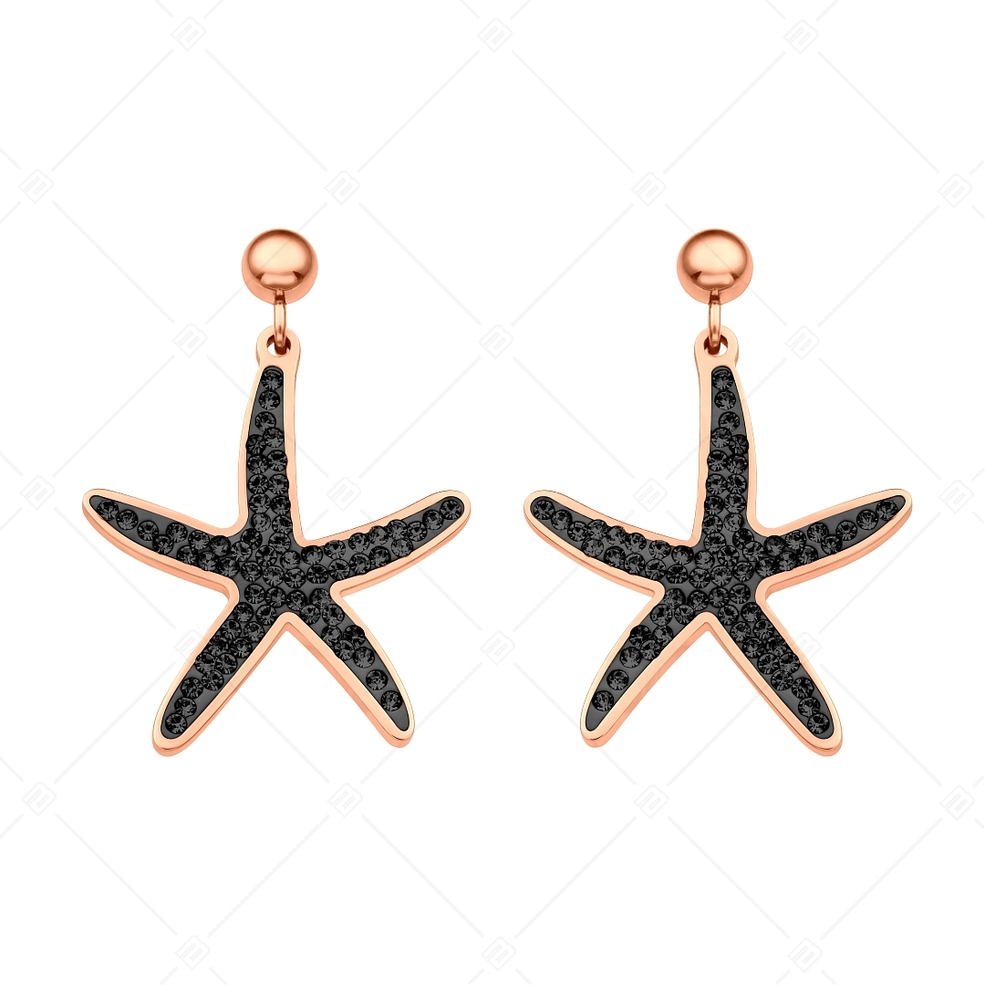 BALCANO - Estelle / Boucles d'oreilles en acier inoxydable en forme d'étoile de mer avec cristaux noir, plaqué or rose (141265BC96)