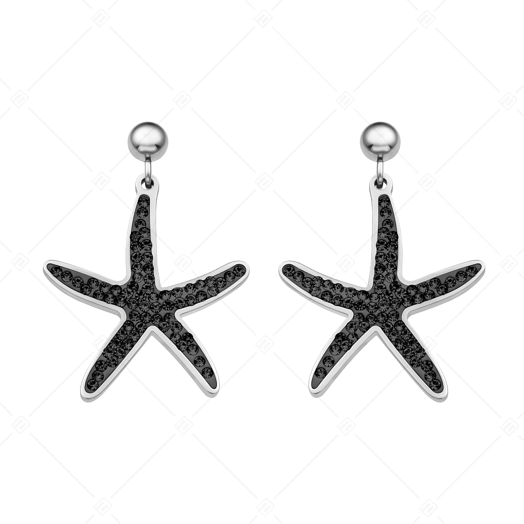 BALCANO - Estelle / Boucles d'oreilles en acier inoxydable en forme d'étoile de mer avec cristaux noir,avec finition pol (141265BC97)