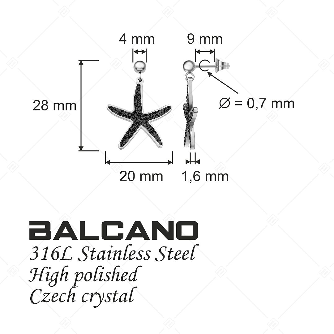BALCANO - Estelle / Seesternförmige Ohrringe aus Edelstahl mit Schwarzen Kristallen und spiegelglanzpoliert (141265BC97)