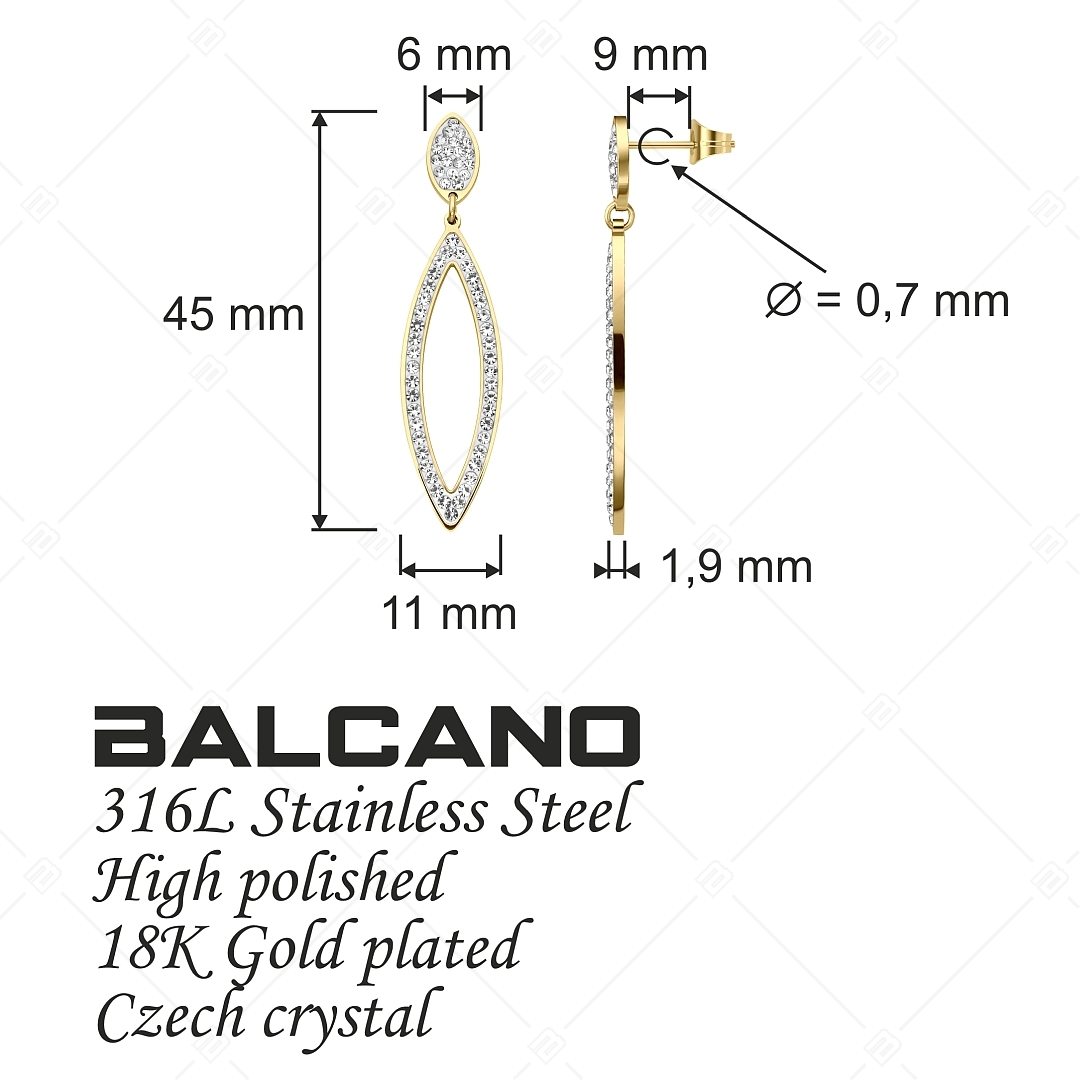 BALCANO - Madelyn / Dangling Stainless Steel Earrings With Crystals, 18K Gold Plated (141266BC88)