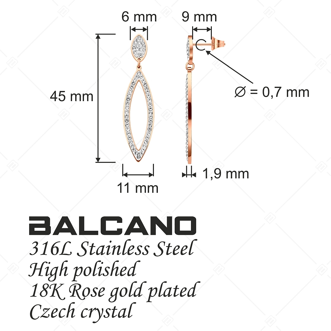 BALCANO - Madelyn / Dangling Stainless Steel Earrings With Crystals, 18K Rose Gold Plated (141266BC96)