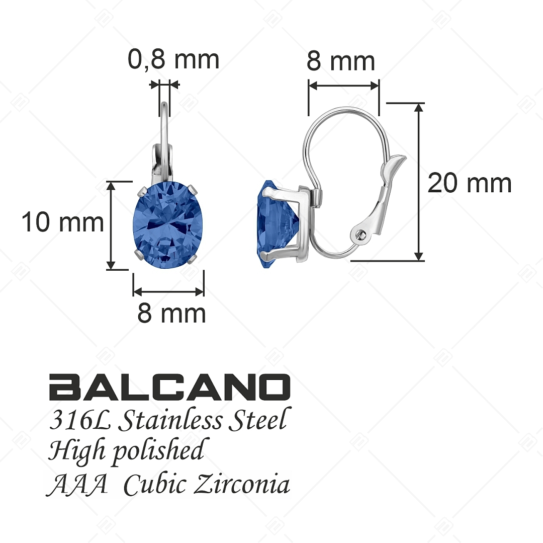 BALCANO - Maggie / Stainless Steel Earrings With Oval Cubic Zirconia Gemstone, High Polished (141269BC49)