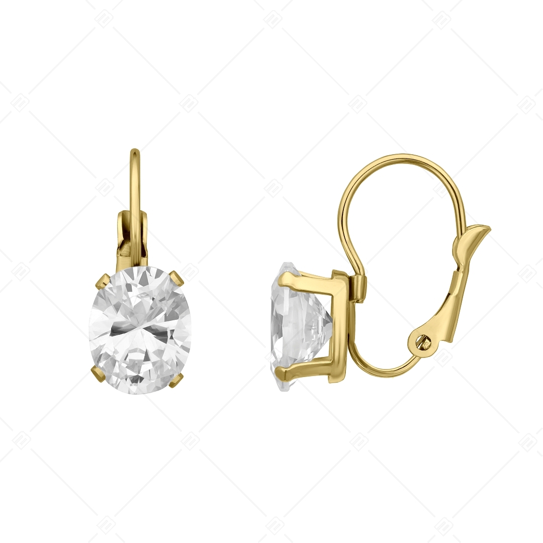 BALCANO - Maggie / Stainless Steel Earrings With Oval Cubic Zirconia Gemstone, 18K Gold Plated (141269BC88)