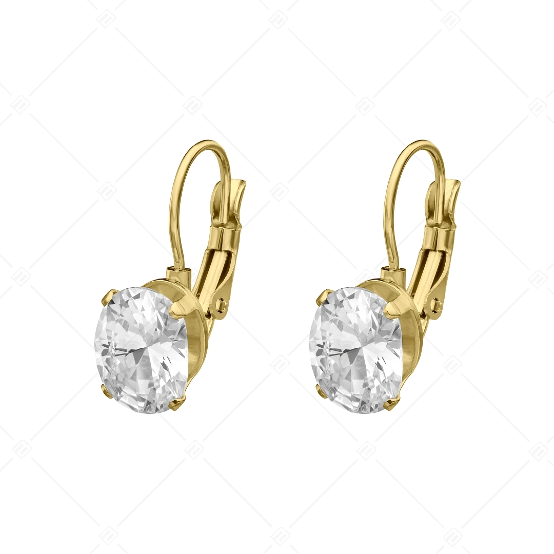 BALCANO - Maggie / Stainless Steel Earrings With Oval Cubic Zirconia Gemstone, 18K Gold Plated (141269BC88)