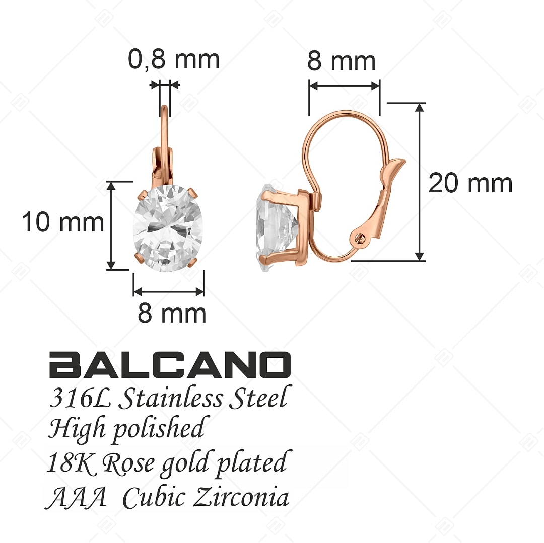 BALCANO - Maggie / Boucles d'oreilles en acier inoxydable avec zircon cubique ovale, plaqué or rose 18K (141269BC96)
