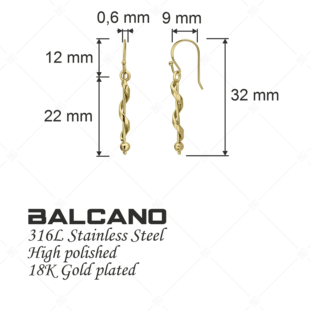 BALCANO - Stacy / Twisted Stainless Steel Dangling Earrings, 18K Gold Plated (141271BC88)