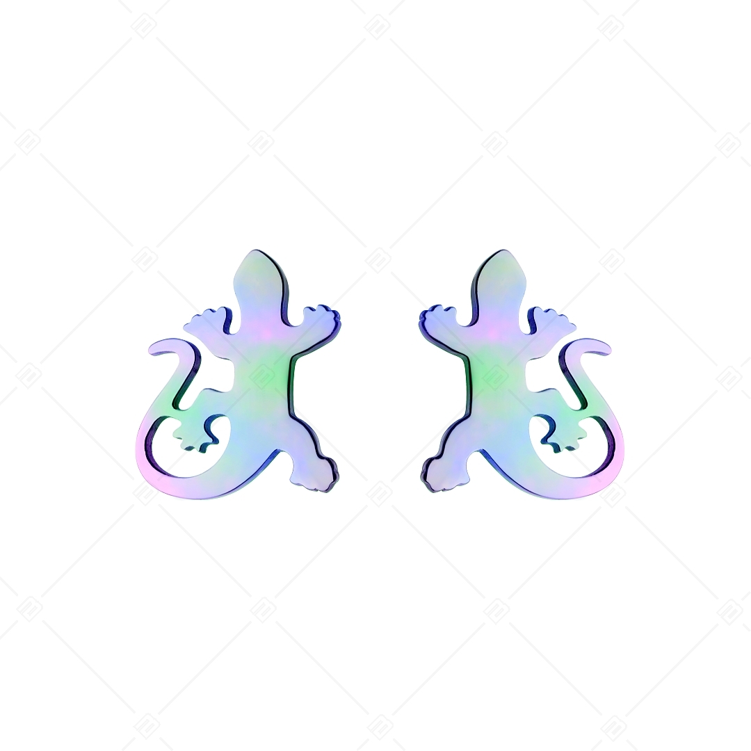 BALCANO - Gecko / Stainless Steel Lizard Earrings, Rainbow PVD Plated (141272BC89)