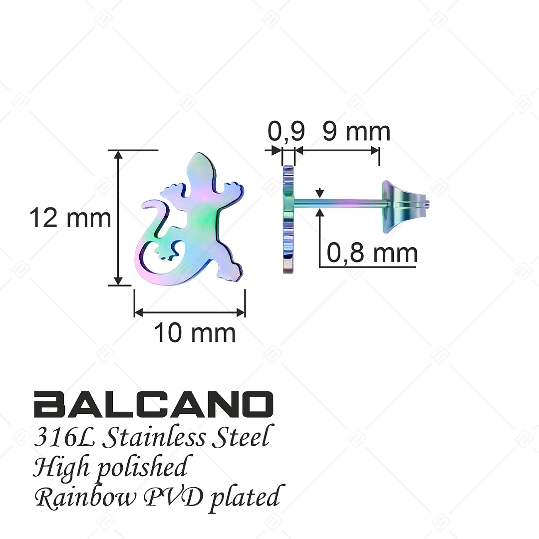 BALCANO - Gecko / Stainless Steel Lizard Earrings, Rainbow PVD Plated (141272BC89)