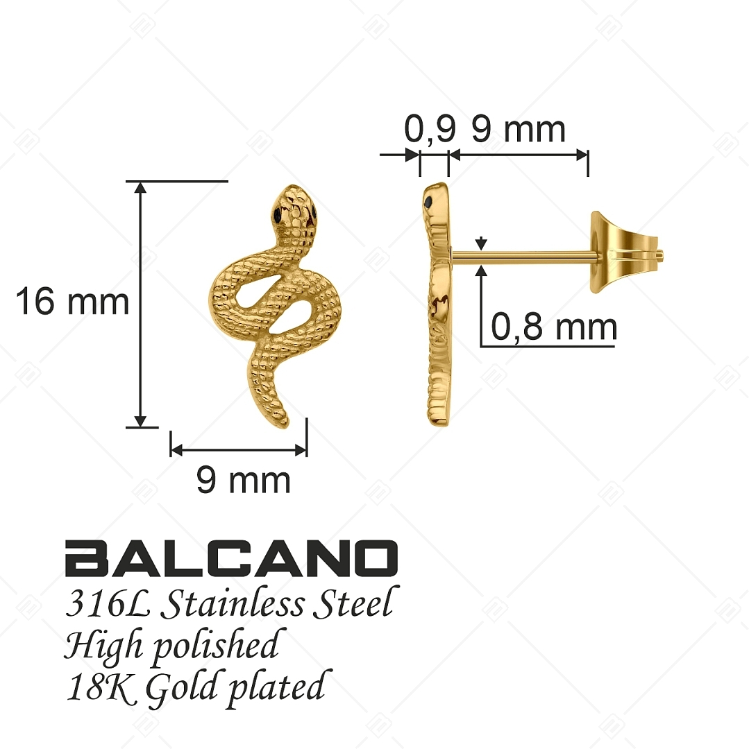 BALCANO - Serpent / Stainless Steel Snake Earrings, 18K Gold Plated (141273BC88)