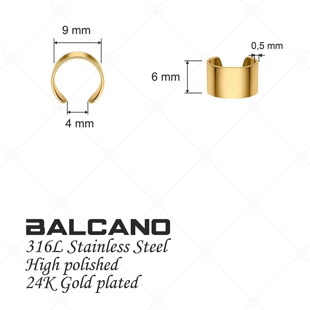 BALCANO - Lenis / Manchette d'oreille en acier inoxydable à surface lisse, plaqué or 18K (141280BC88)
