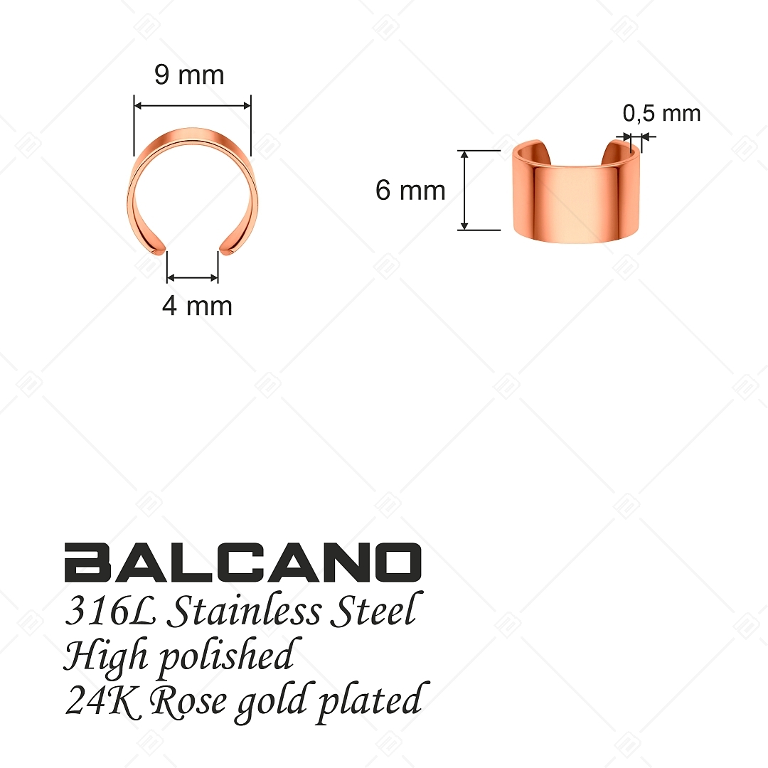 BALCANO - Lenis / Manchette d'oreille en acier inoxydable à surface lisse, plaqué or rose 18K (141280BC96)
