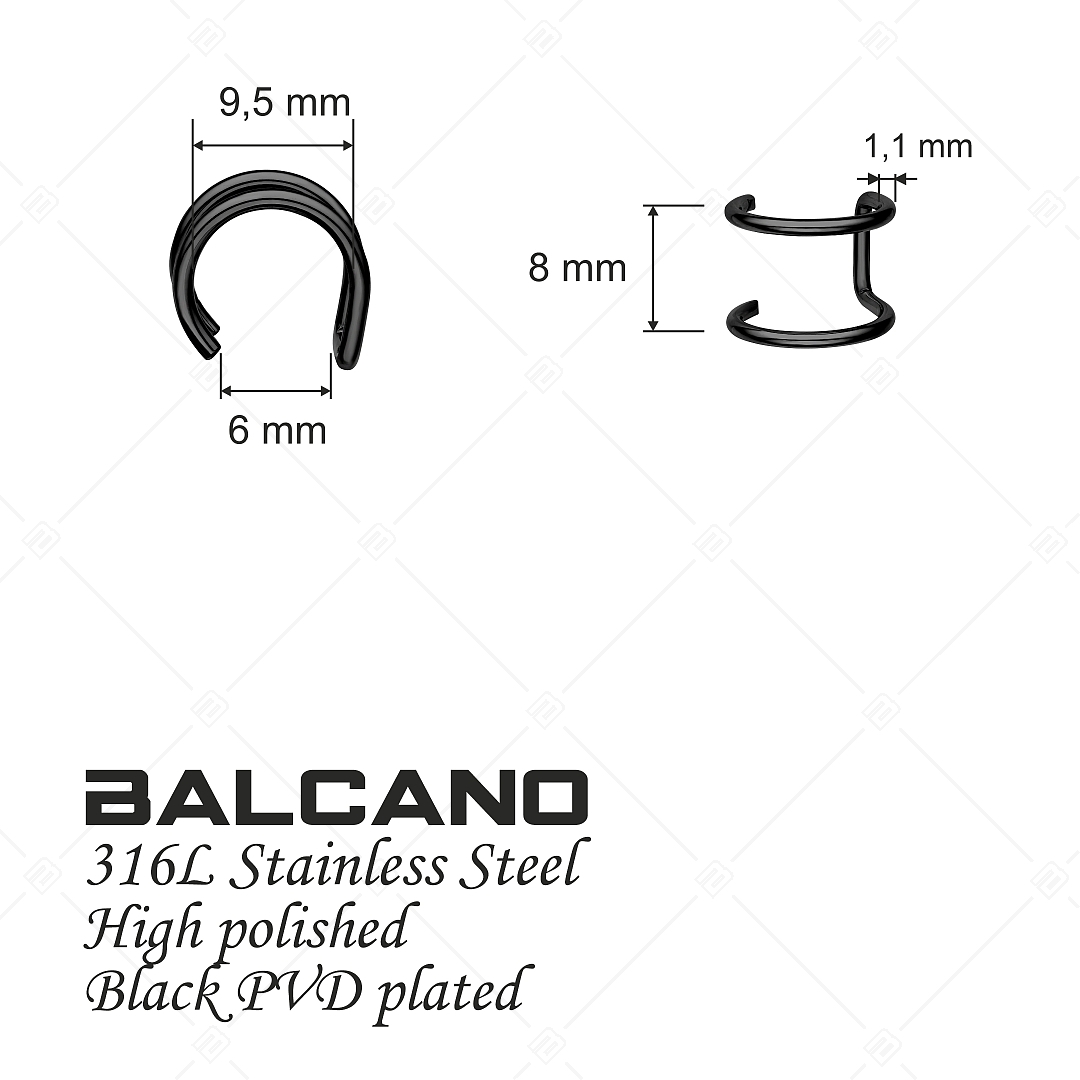 BALCANO - Rua / Stainless Steel Double Ear Cuff, Black PVD Plated (141281BC11)