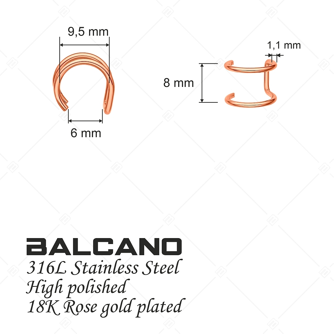 BALCANO - Rua / Manchette d'oreille double en acier inoxydable, plaqué or rose 18K (141281BC96)