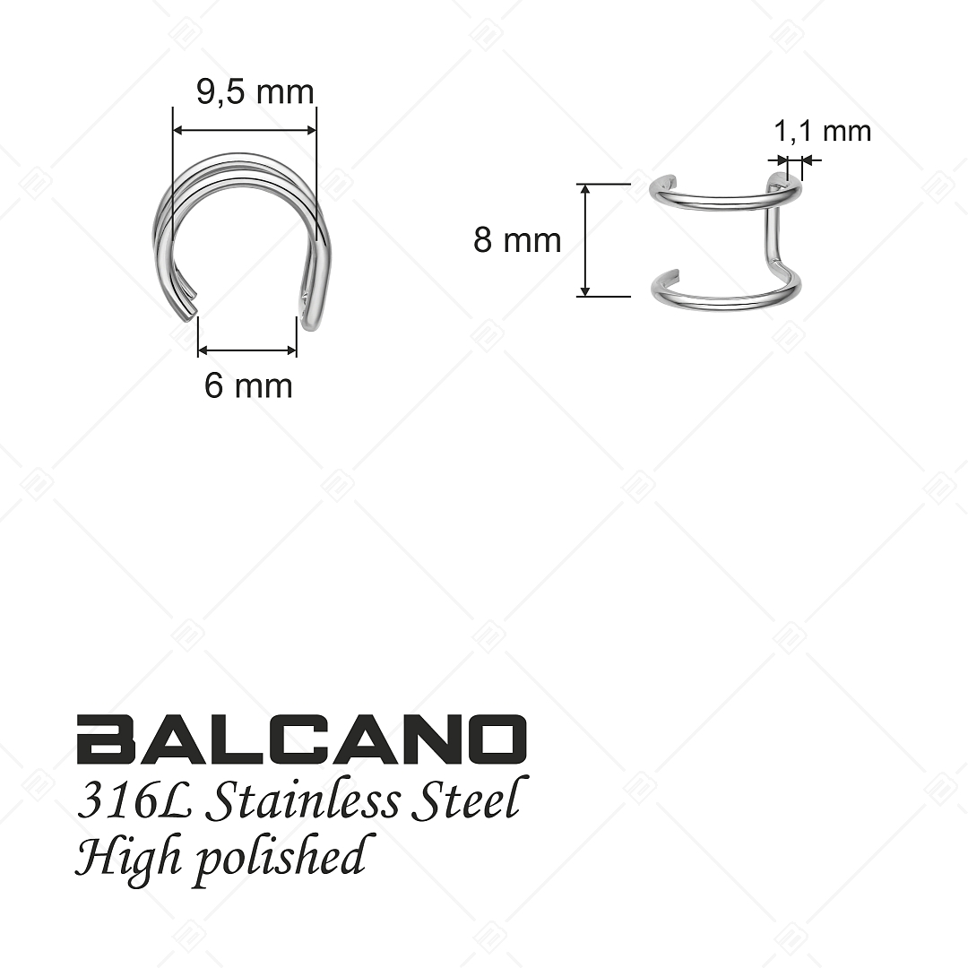 BALCANO - Rua / Manchette d'oreille double en acier inoxydable, avec hautement polie (141281BC97)