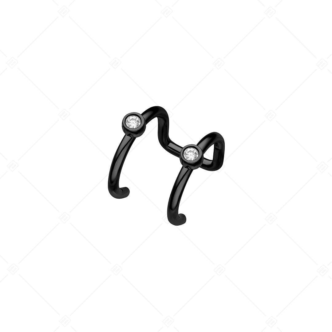BALCANO - Rua / Manchette d'oreille double en acier inoxydable avec zircones, plaqué PVD noir (141282BC11)