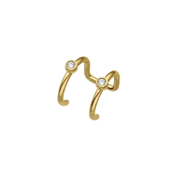 BALCANO - Rua / Stainless Steel Double Ear Cuff With Zirconia Gemstones, 18K Gold Plated