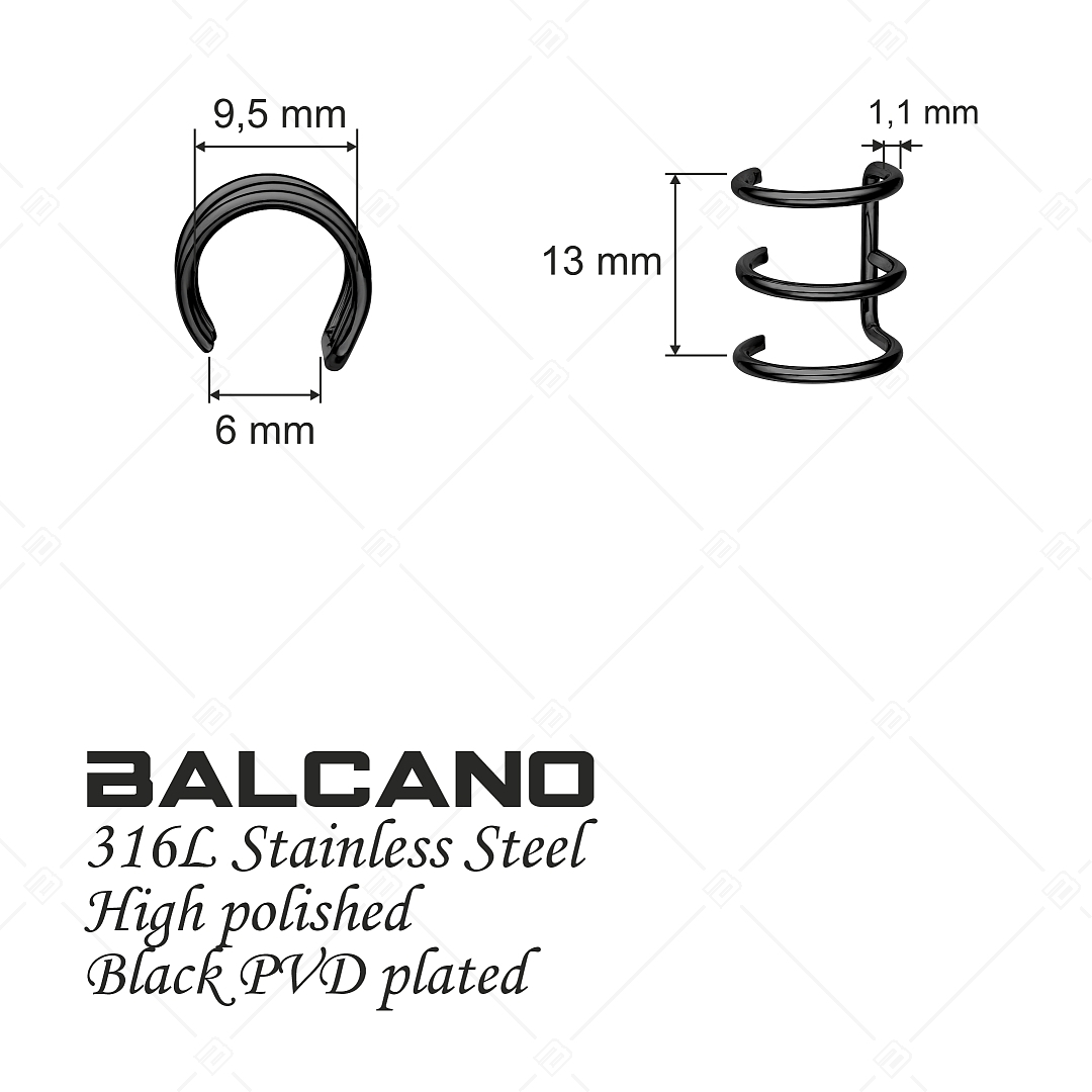 BALCANO - Toru / Manchette d'oreille triple en acier inoxydable, plaqué PVD noir (141283BC11)