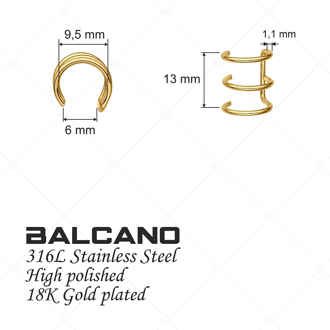 BALCANO - Toru / Manchette d'oreille triple en acier inoxydable, plaqué or 18K (141283BC88)