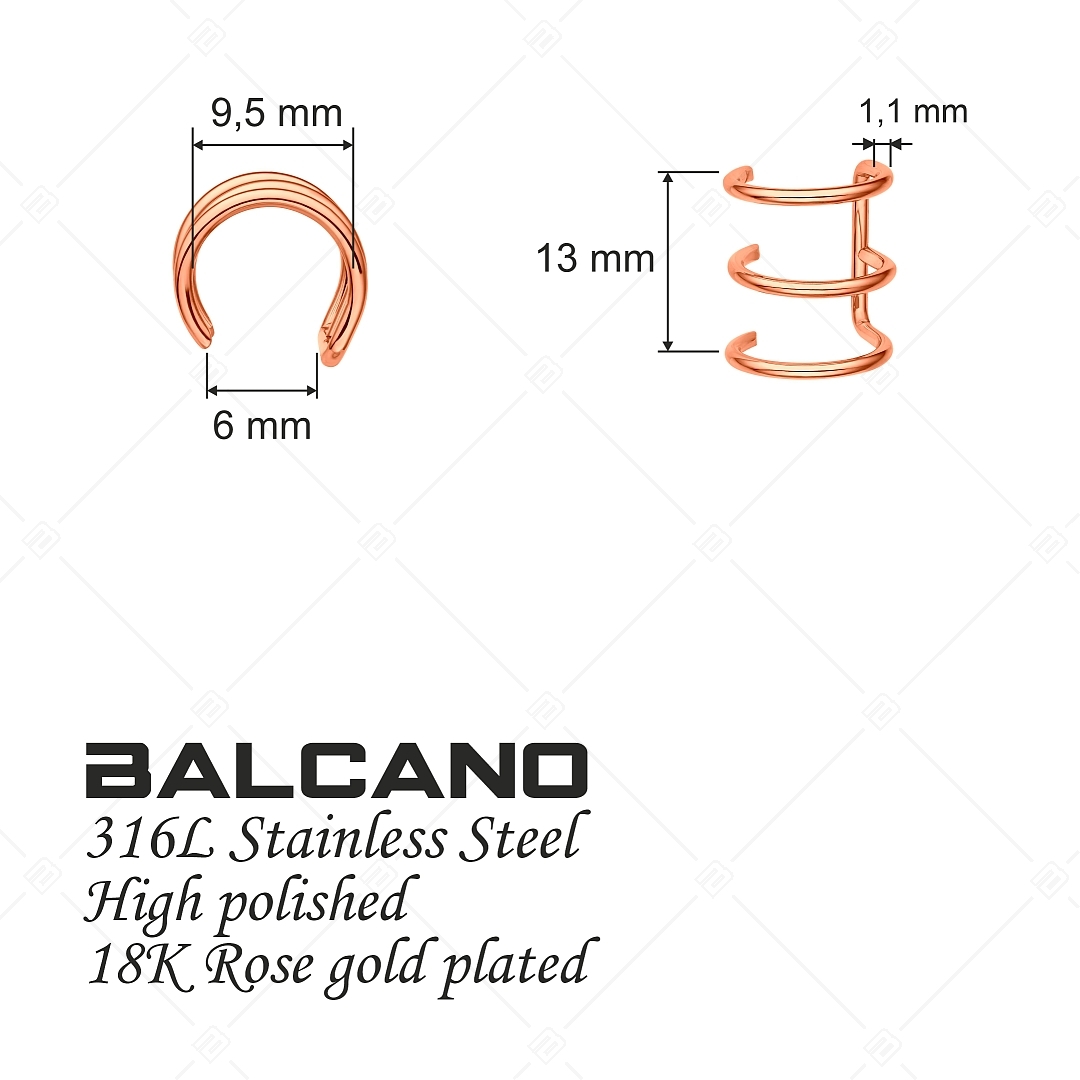 BALCANO - Toru / Manchette d'oreille triple en acier inoxydable, plaqué or rose 18K (141283BC96)