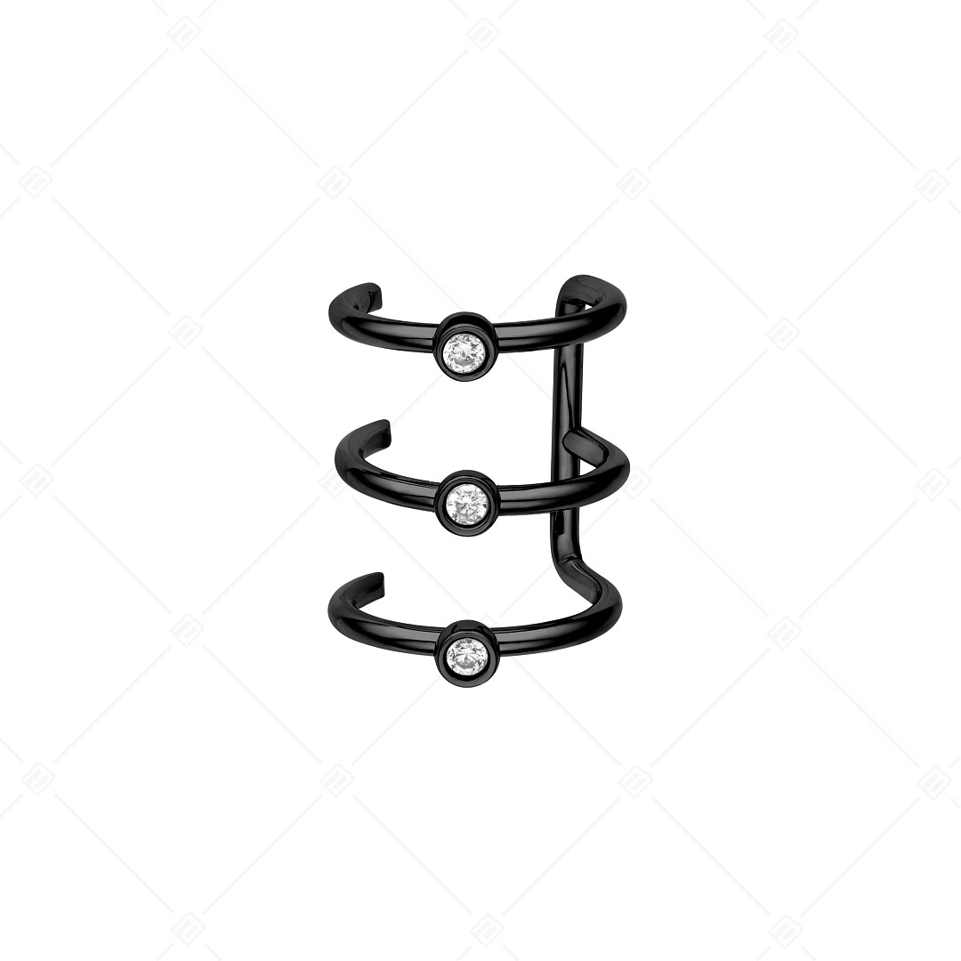 BALCANO - Toru / Stainless Steel Triple Ear Cuff With Zirconia Gemstones, Black PVD Plated (141284BC11)