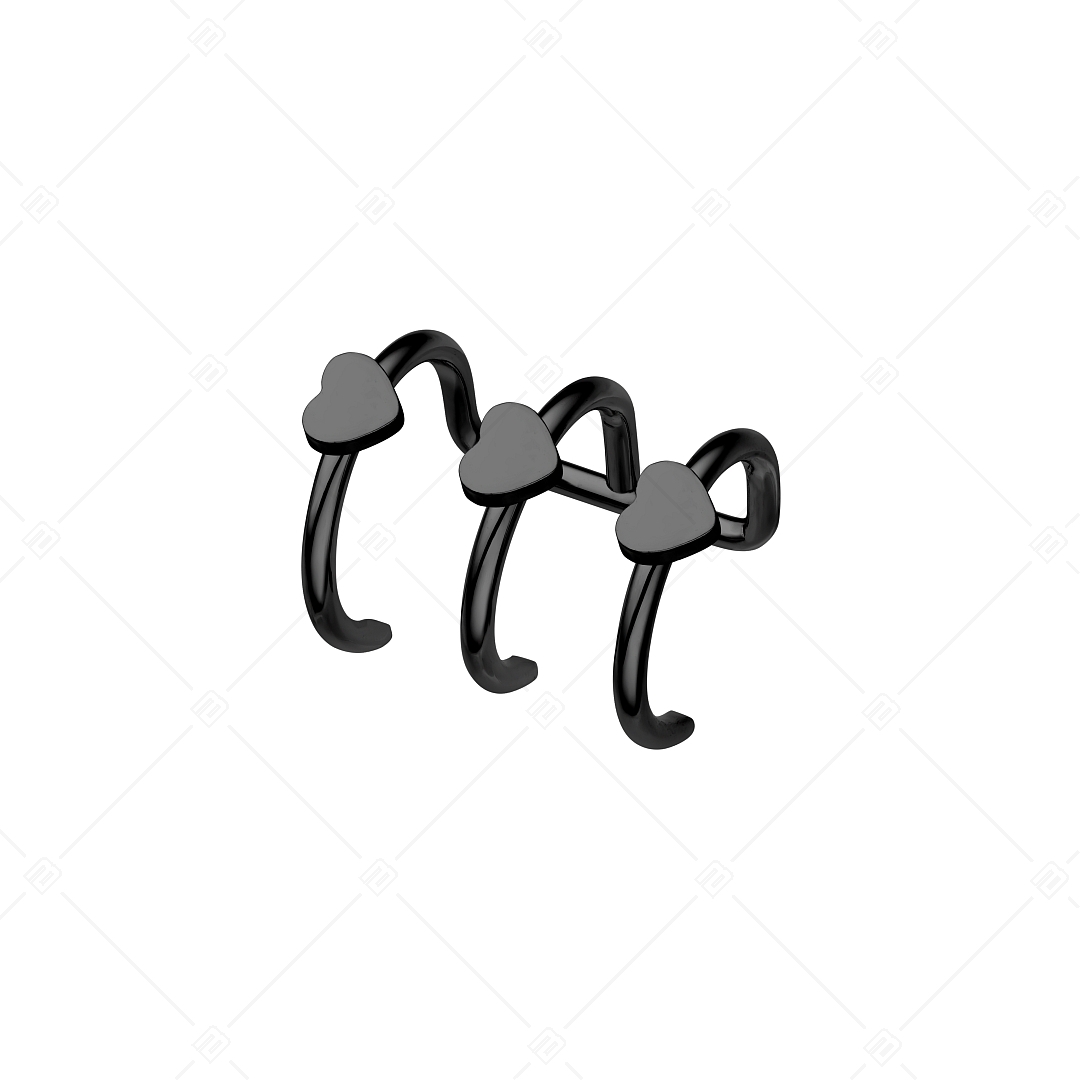 BALCANO - Toru / Manchette d'oreille triple en acier inoxydable avec des cœurs, plaqué PVD noir (141285BC11)