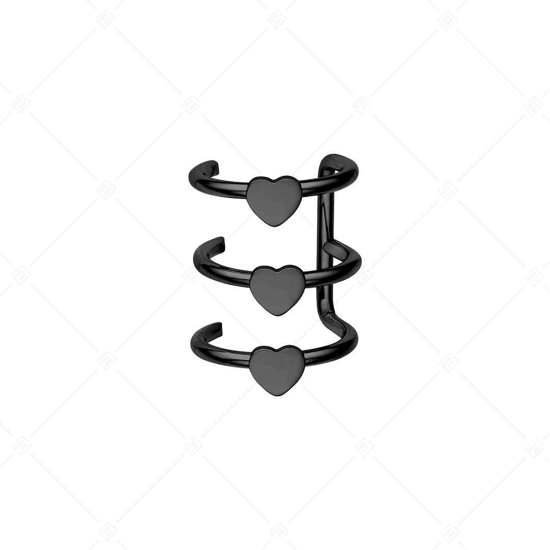 BALCANO - Toru / Dreifache Edelstahl Ohrmanschette mit Herzchen und schwarz PVD Beschichtung (141285BC11)