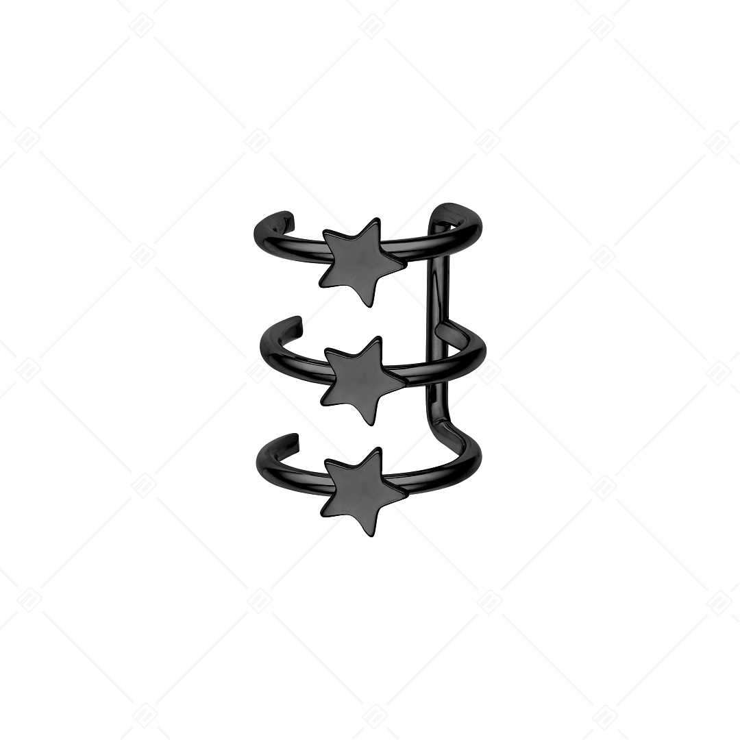 BALCANO - Toru / Manchette d'oreille triple en acier inoxydable avec des étoiles, plaqué PVD noir (141286BC11)