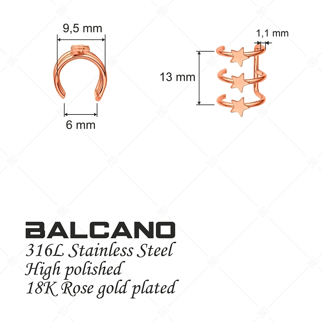 BALCANO - Toru / Manchette d'oreille triple en acier inoxydable avec des étoiles, plaqué or rose 18K (141286BC96)