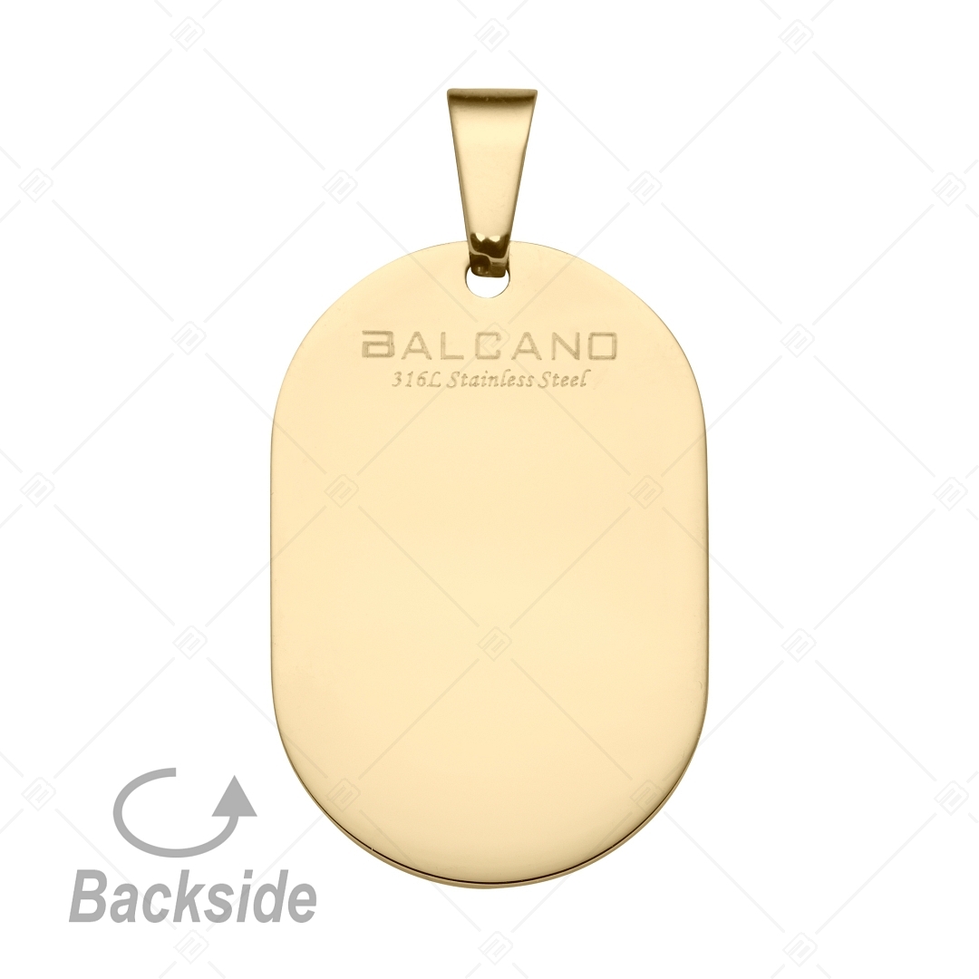 BALCANO - Dog Tag / Rounded Rectangular Engravable Stainless Steel Pendant, 18K Gold Plated (242100EG88)