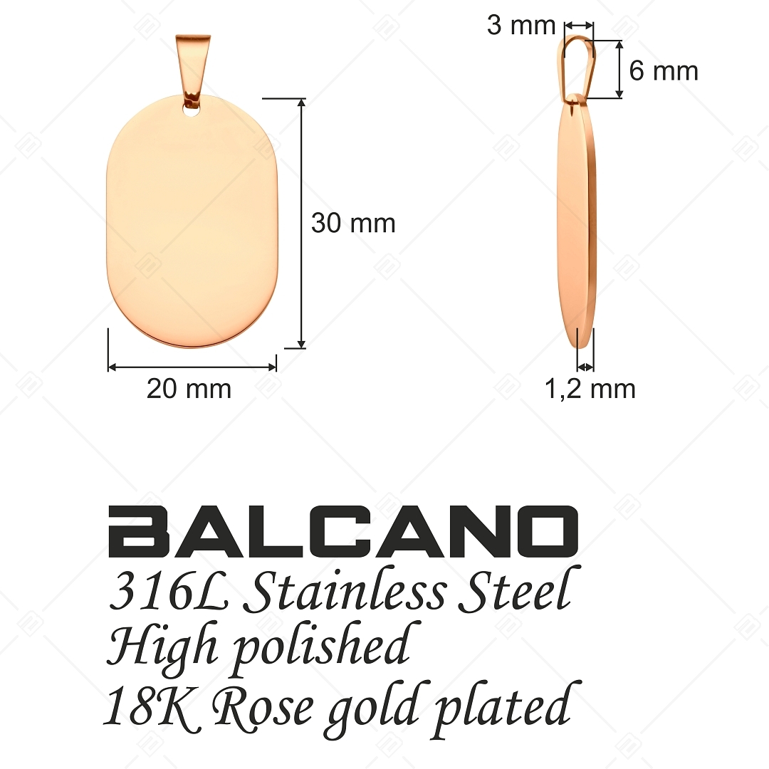 BALCANO - Dog Tag / Rounded Rectangular Engravable Stainless Steel Pendant, 18K Rose Gold Plated (242100EG96)