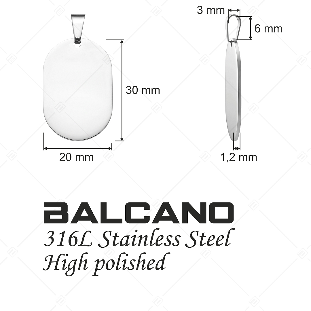 BALCANO - Dog Tag / Rounded Rectangular Engravable Stainless Steel Pendant, High Polished (242100EG97)