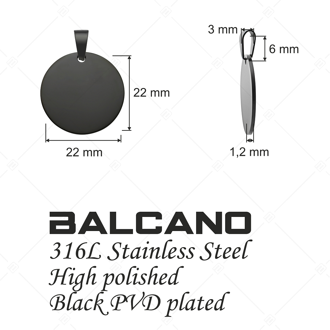 BALCANO - Rota / Round, Engravable Stainless Steel Pendant, Black PVD Plated (242101EG11)