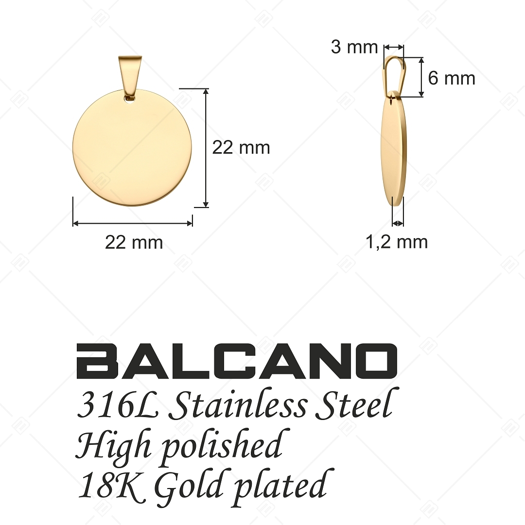 BALCANO - Rota / Round, Engravable Stainless Steel Pendant, 18K Gold Plated (242101EG88)