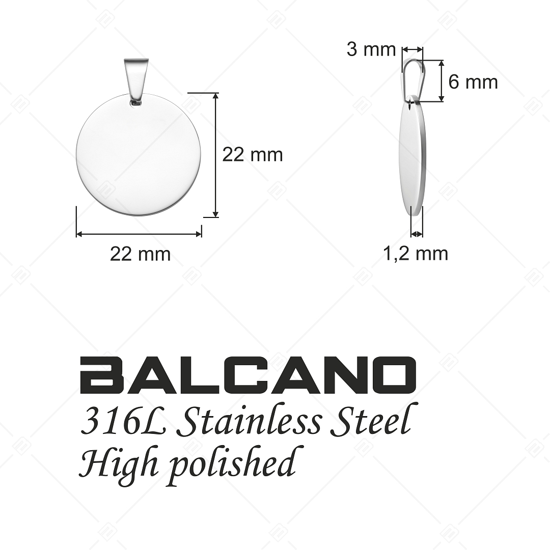 BALCANO - Rota / Pendentif rond en acier inoxydable gravable avec hautement polie (242101EG97)