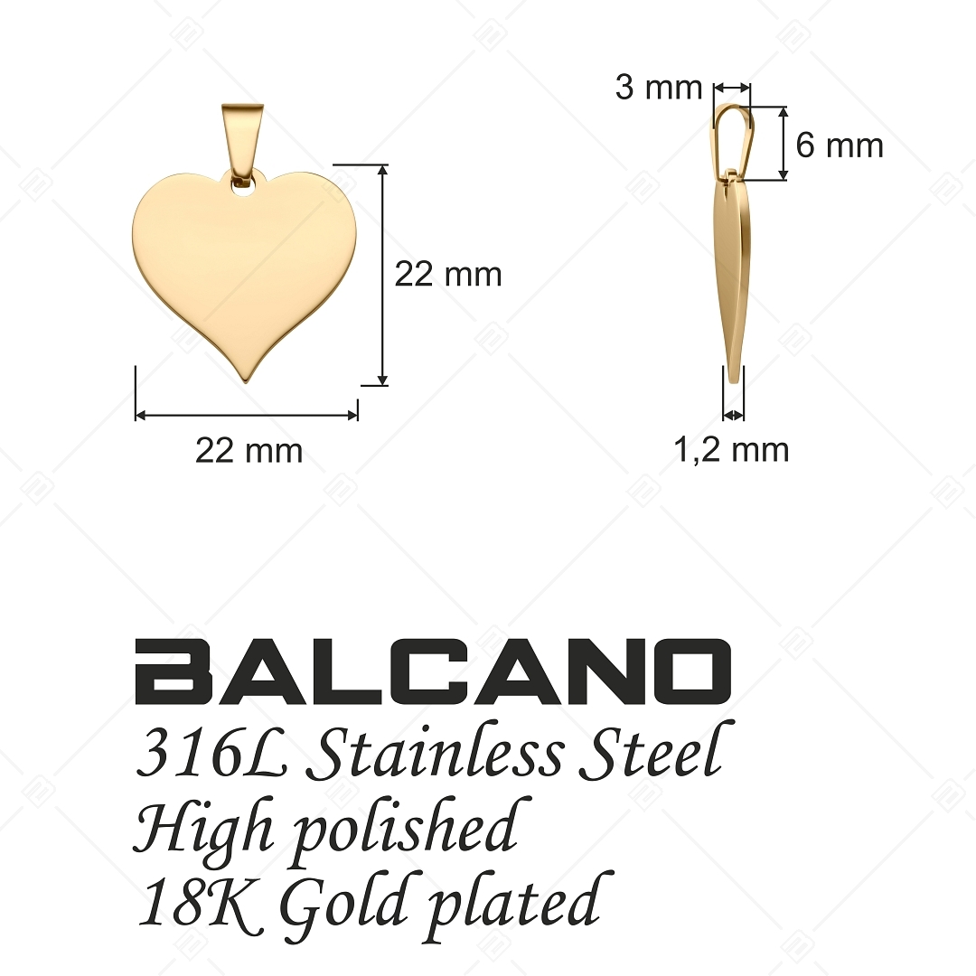 BALCANO - Heart / Heart Shaped Engravable Stainless Steel Pendant, 18K Gold Plated (242102EG88)