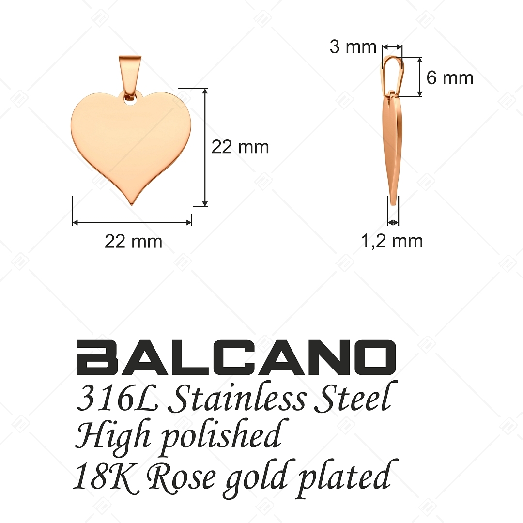 BALCANO - Heart / Pendentif en acier inoxydable en forme de cœur gravable, plaqué or rose 18K (242102EG96)